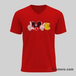 Mickey Mouse Love Gesture Texas Rangers Baseball Shirt on red v-neck shirt for men graphic tee