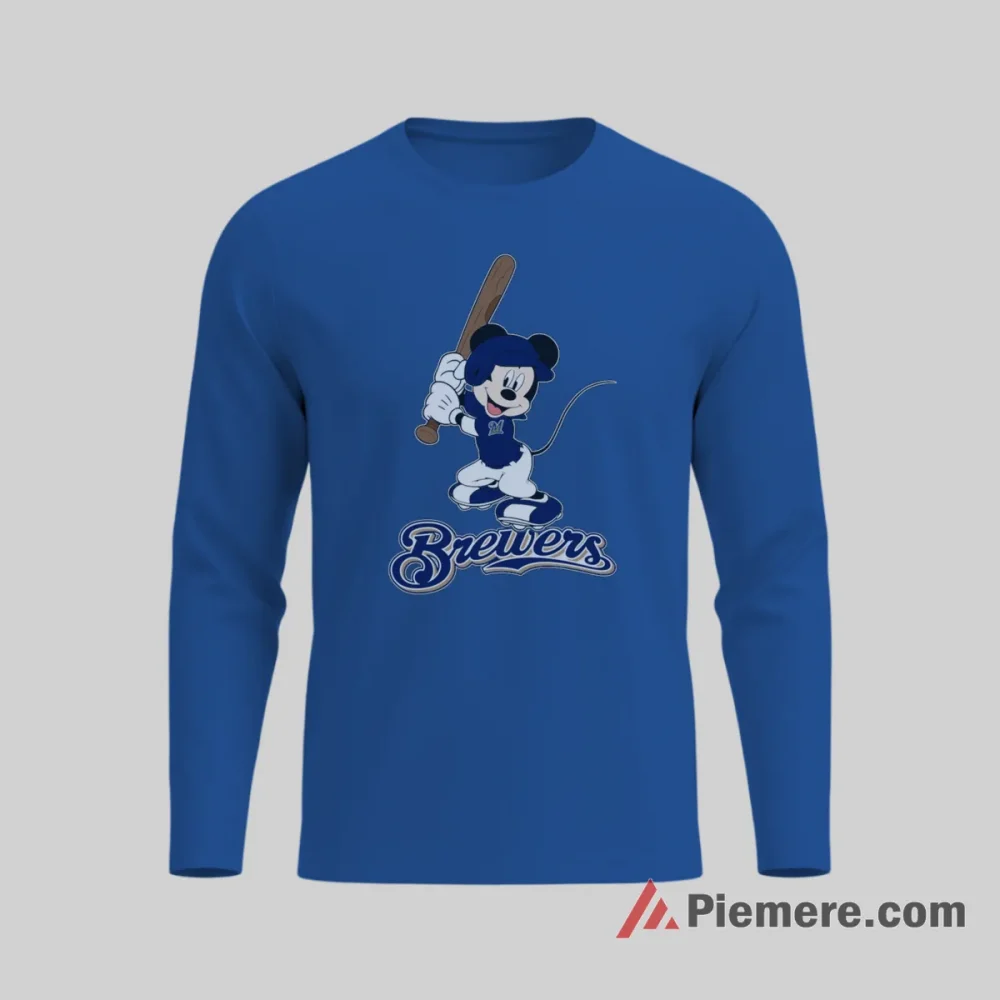 Mickey Mouse Milwaukee Brewers Cheerful Baseball Fan Shirt on royal blue long sleeve shirt for men graphic tee