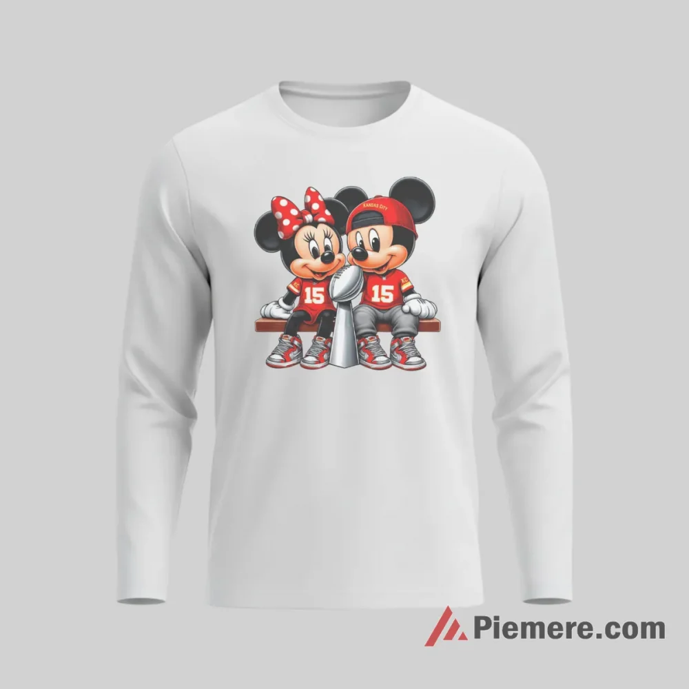 Mickey Mouse Minnie Mouse Kansas City Chiefs Duo Fan Shirt on white long sleeve shirt for men graphic tee