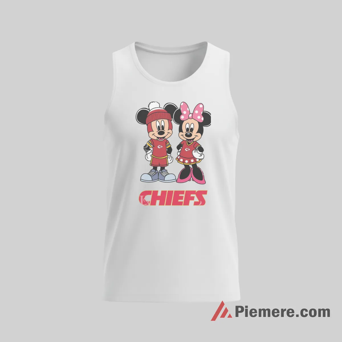 Mickey Mouse Minnie Mouse Kansas City Chiefs Pink Trophy Shirt on white tank top for men graphic tee