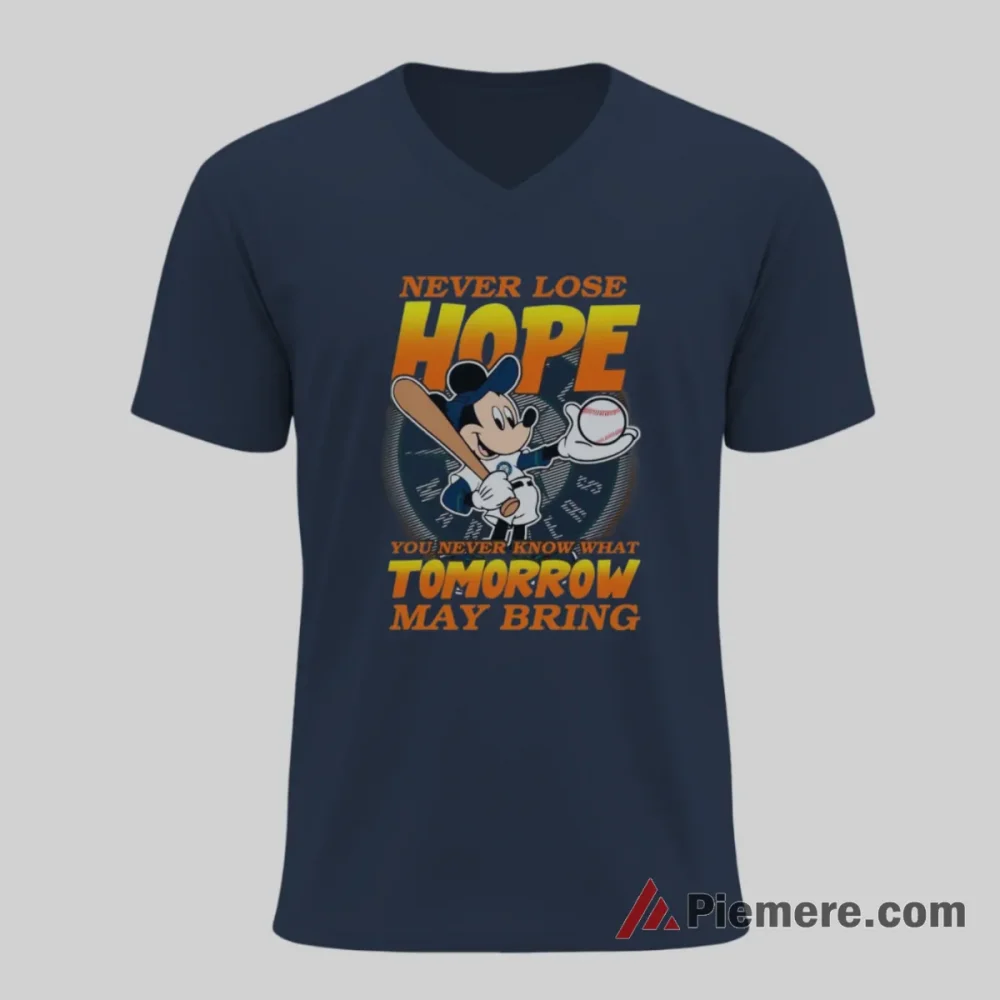 Mickey Mouse Never Lose Hope Seattle Mariners Baseball Shirt on navy v-neck shirt for men graphic tee