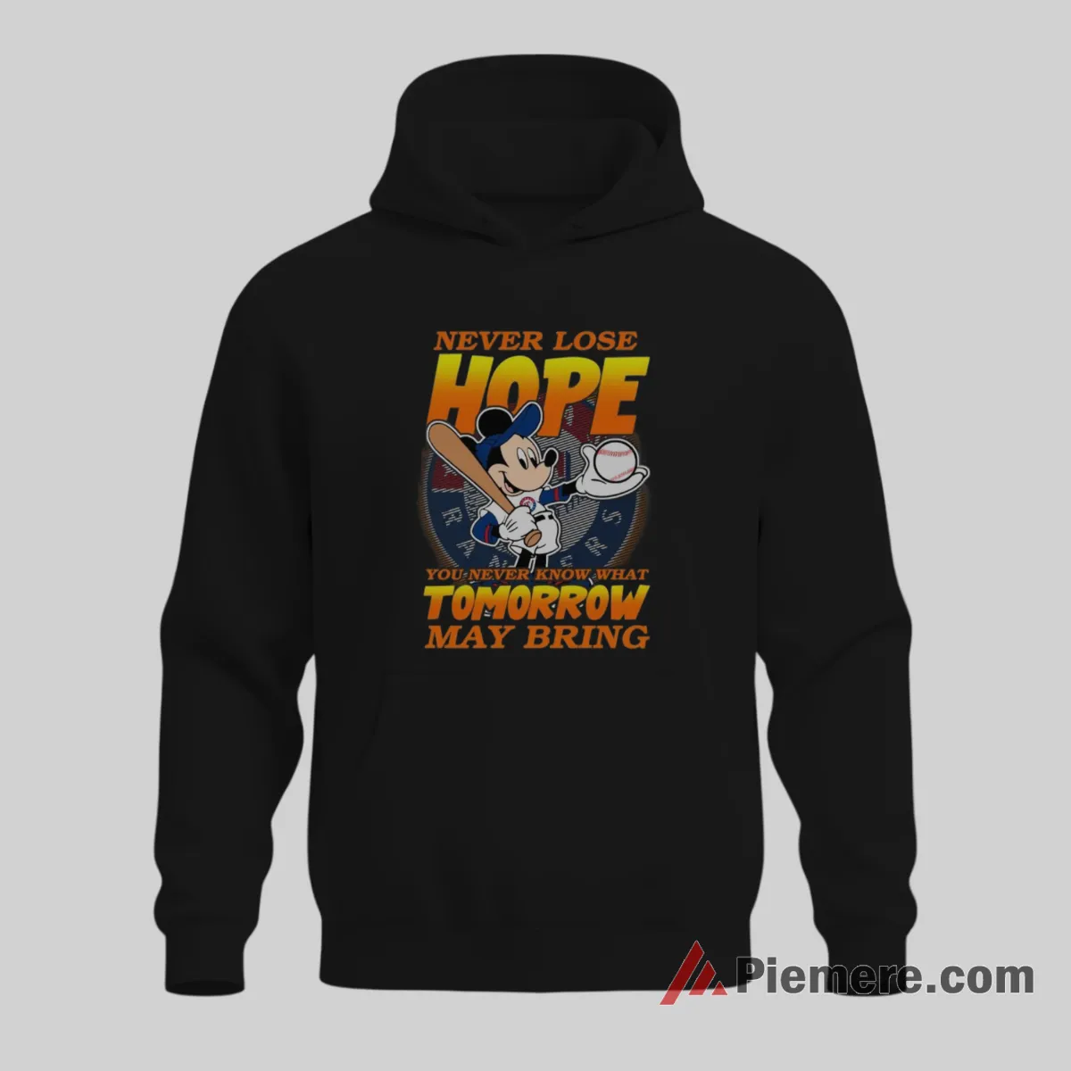 Mickey Mouse Never Lose Hope Texas Rangers Shirt on black hoodie for men graphic tee