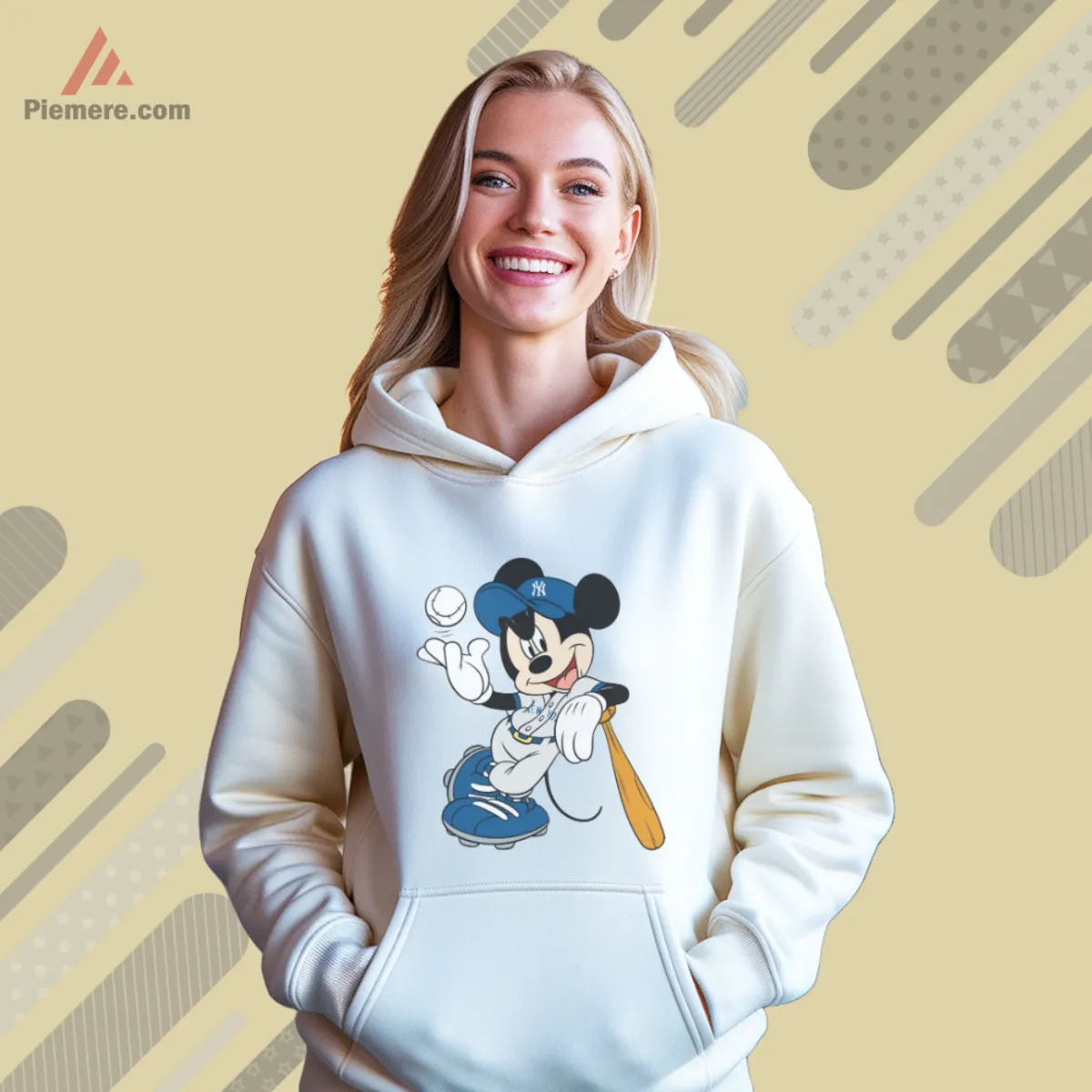 White hoodie featuring a Mickey baseball design for fans