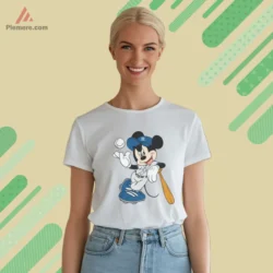 Mickey Mouse New York Yankees Shirt with cheerful baseball pose in white