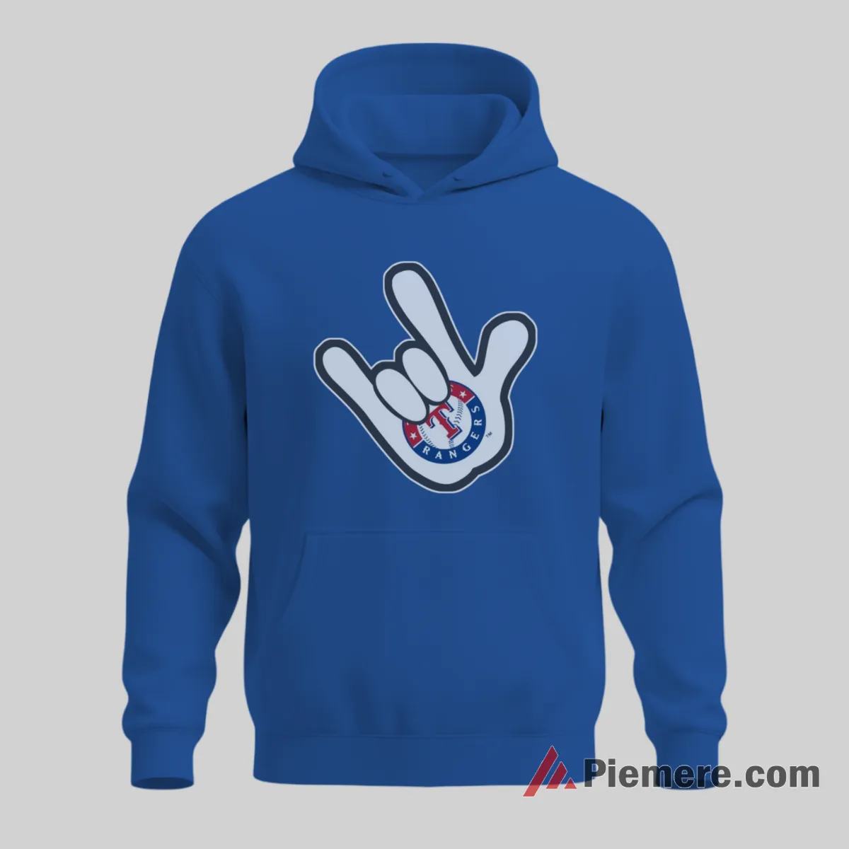 Mickey Mouse Rock Hand Texas Rangers Fan Shirt on royal blue hoodie for men graphic tee