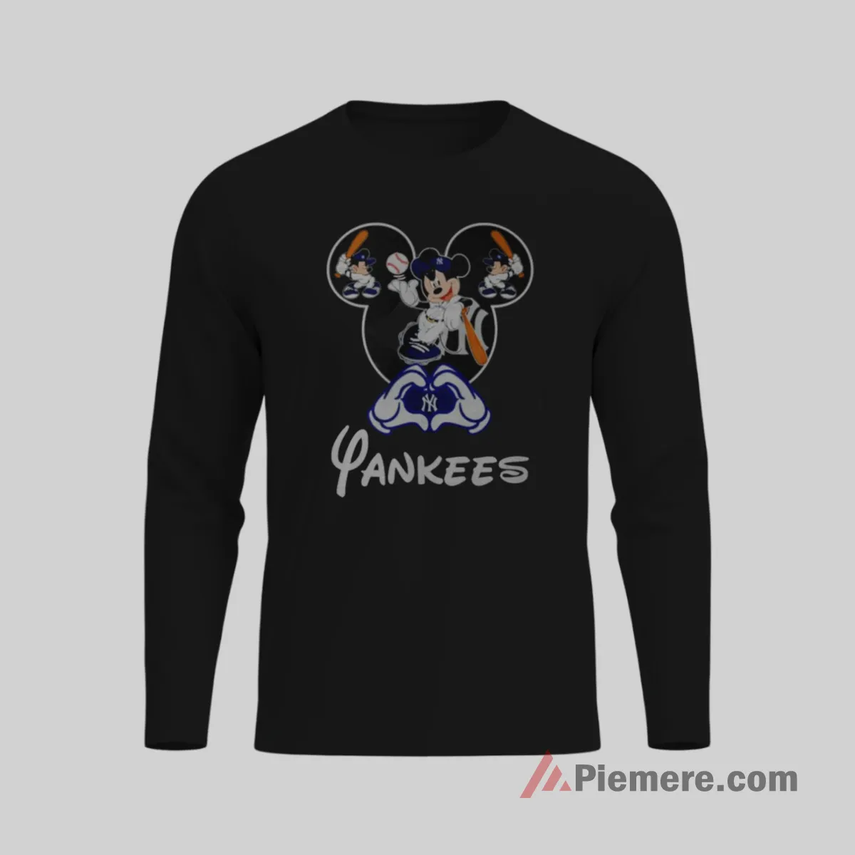 Mickey Yankees Baseball Icons Head Silhouette Shirt on black long sleeve shirt for men graphic tee