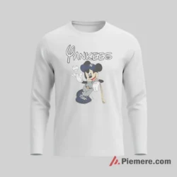 Mickey Yankees Dugout Chill Bat Pose Shirt on white long sleeve shirt for men graphic tee