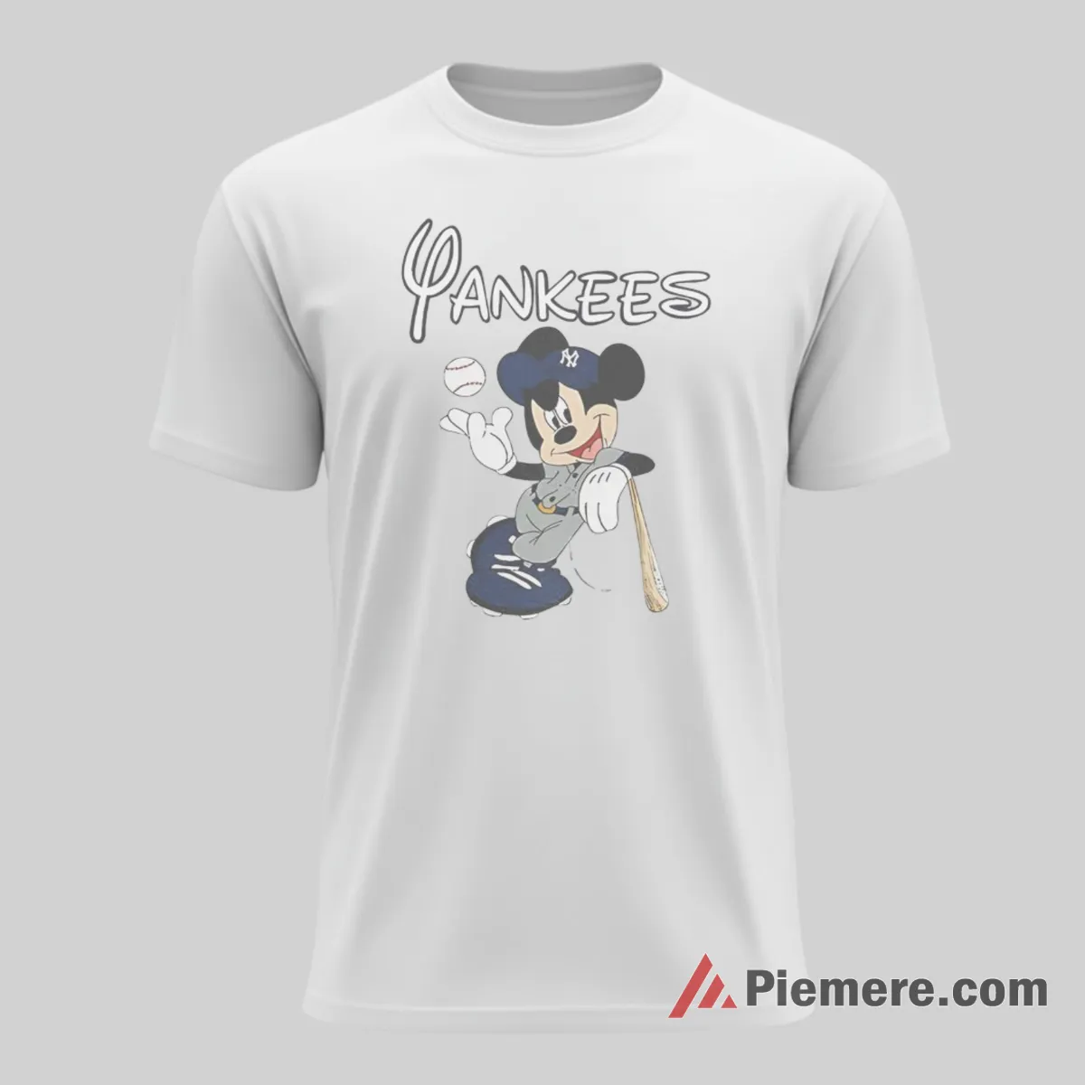 Mickey Yankees Dugout Chill Bat Pose Shirt on white short sleeve shirt for men graphic tee