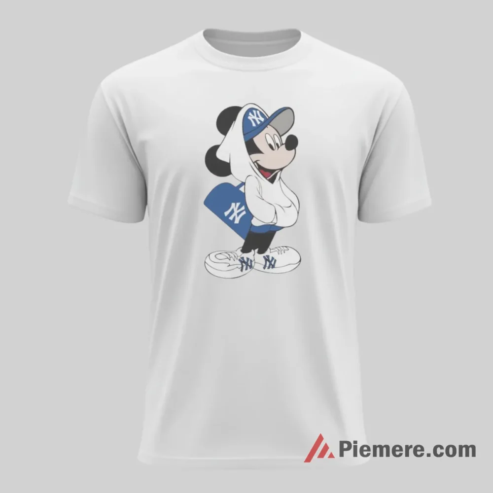 Mickey Yankees Hoodie Style Streetwear Pose Shirt on white short sleeve shirt for men graphic tee