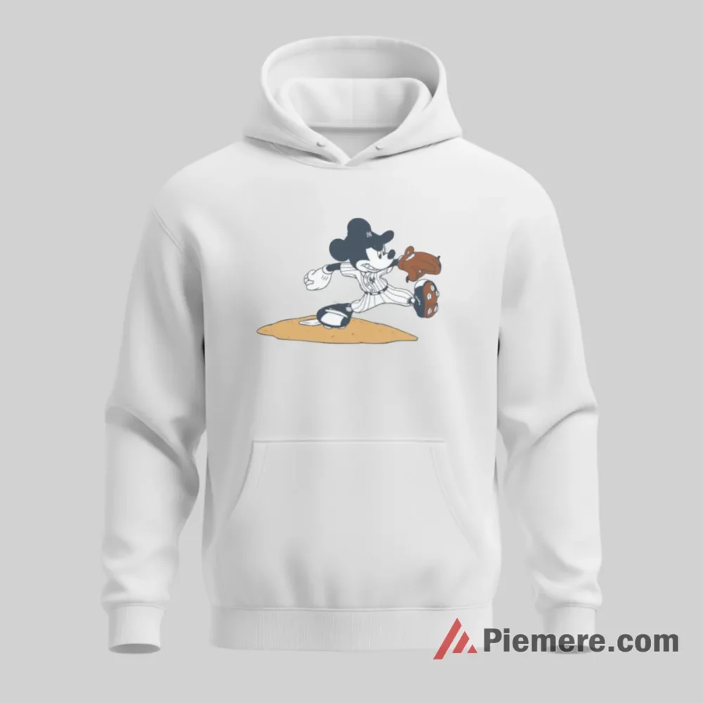 Mickey Yankees Infield Glove Play Action Shirt on white hoodie for men graphic tee