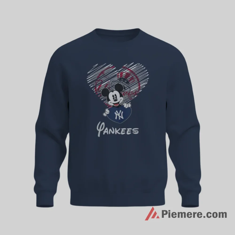 Mickey Yankees Love Scribble Heart Graphic Shirt on graphic shirt for men graphic tee