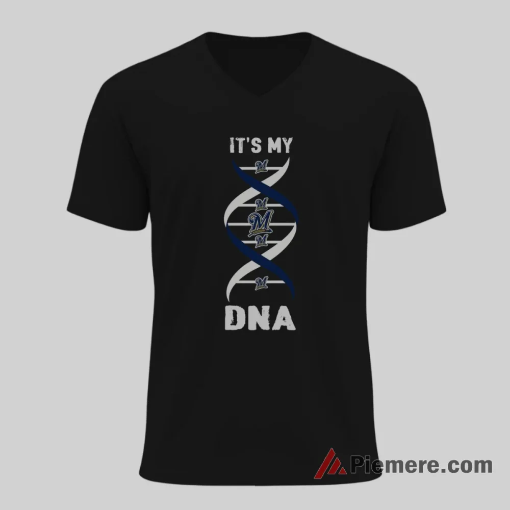 Milwaukee Brewers Baseball Fan Dna Pride Shirt on black v-neck shirt for men graphic tee