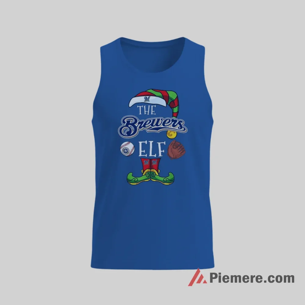 Milwaukee Brewers Christmas Elf Baseball Holiday Shirt on royal blue tank top for men graphic tee