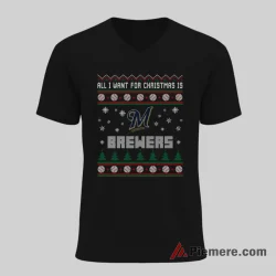 Milwaukee Brewers Christmas Ugly Sweater Style Fan Shirt on black v-neck shirt for men graphic tee
