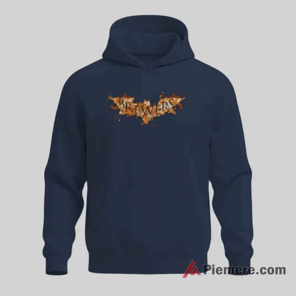 Milwaukee Brewers Dark Knight Bat Logo Fan Shirt on navy hoodie for men graphic tee