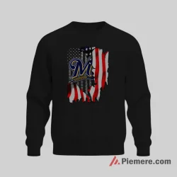 Milwaukee Brewers Distressed American Flag Logo Shirt on graphic shirt for men graphic tee