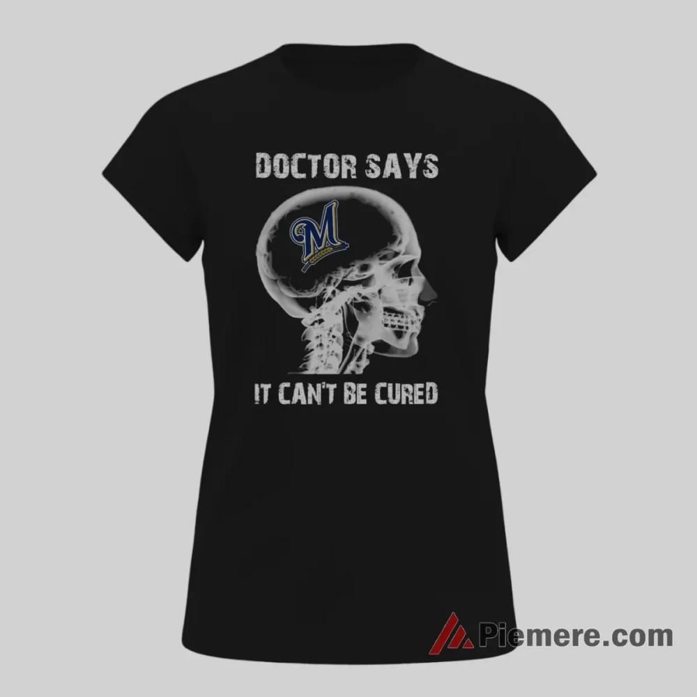 Milwaukee Brewers Fan Addiction Skull X Ray Shirt on black short sleeve shirt for women graphic tee