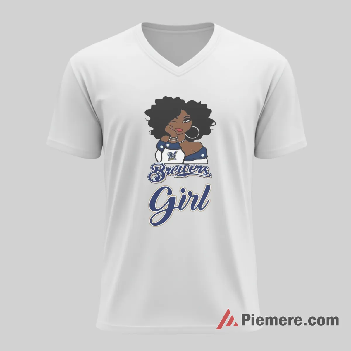 Milwaukee Brewers Girl Stylish Baseball Fan Shirt on white v-neck shirt for men graphic tee