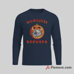 Milwaukee Brewers Halloween Pumpkin Baseball Fan Shirt on navy long sleeve shirt for men graphic tee