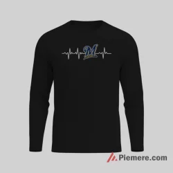 Milwaukee Brewers Heartbeat Baseball Fan Shirt on black long sleeve shirt for men graphic tee