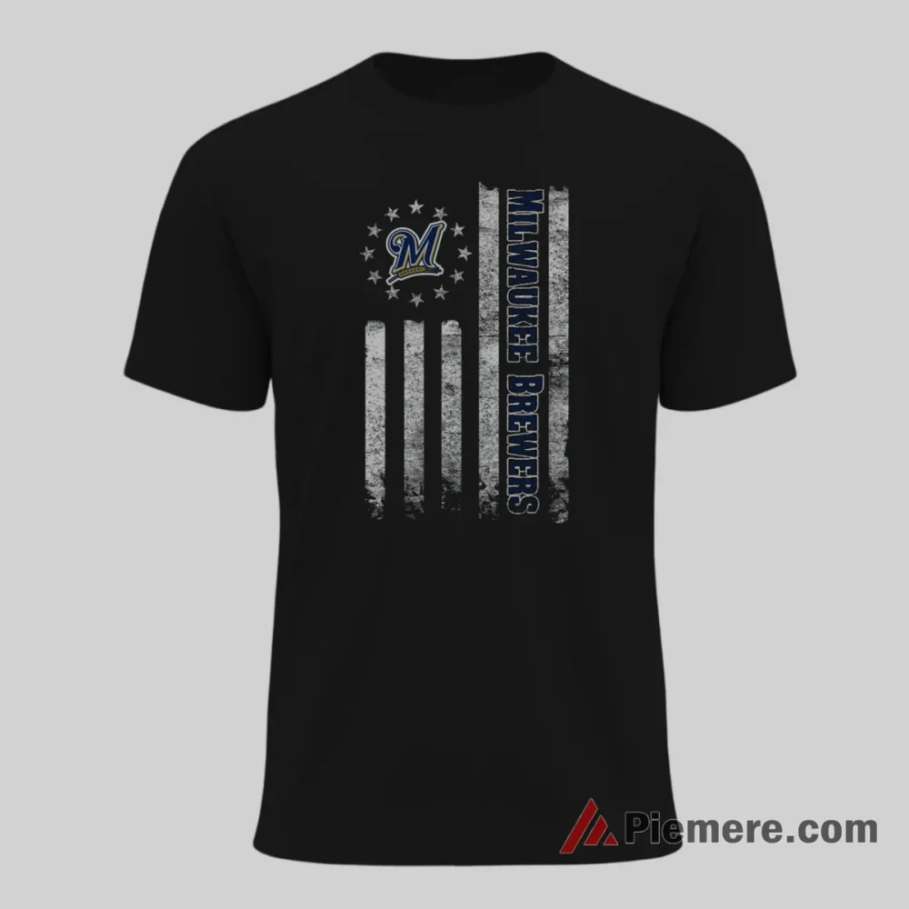 Milwaukee Brewers Patriotic Stars And Stripes Baseball Shirt on black short sleeve shirt for men graphic tee