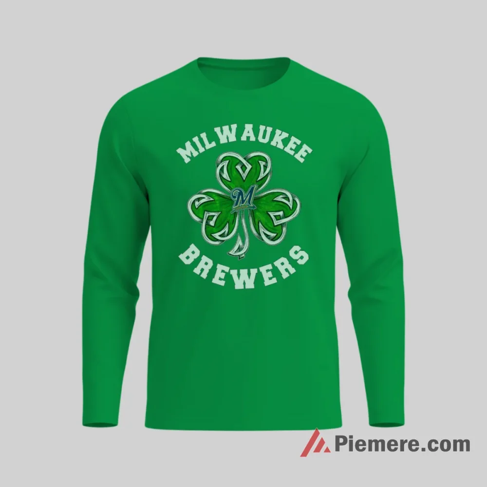 Milwaukee Brewers St Patricks Day Clover Baseball Fan Shirt on irish green long sleeve shirt for men graphic tee
