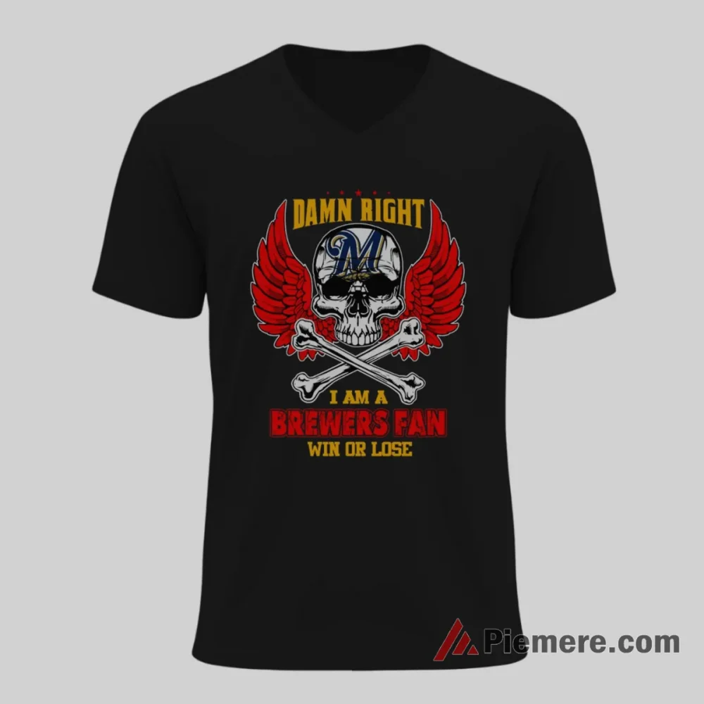 Milwaukee Brewers Win Or Lose Skull Wings Fan Shirt on black v-neck shirt for men graphic tee