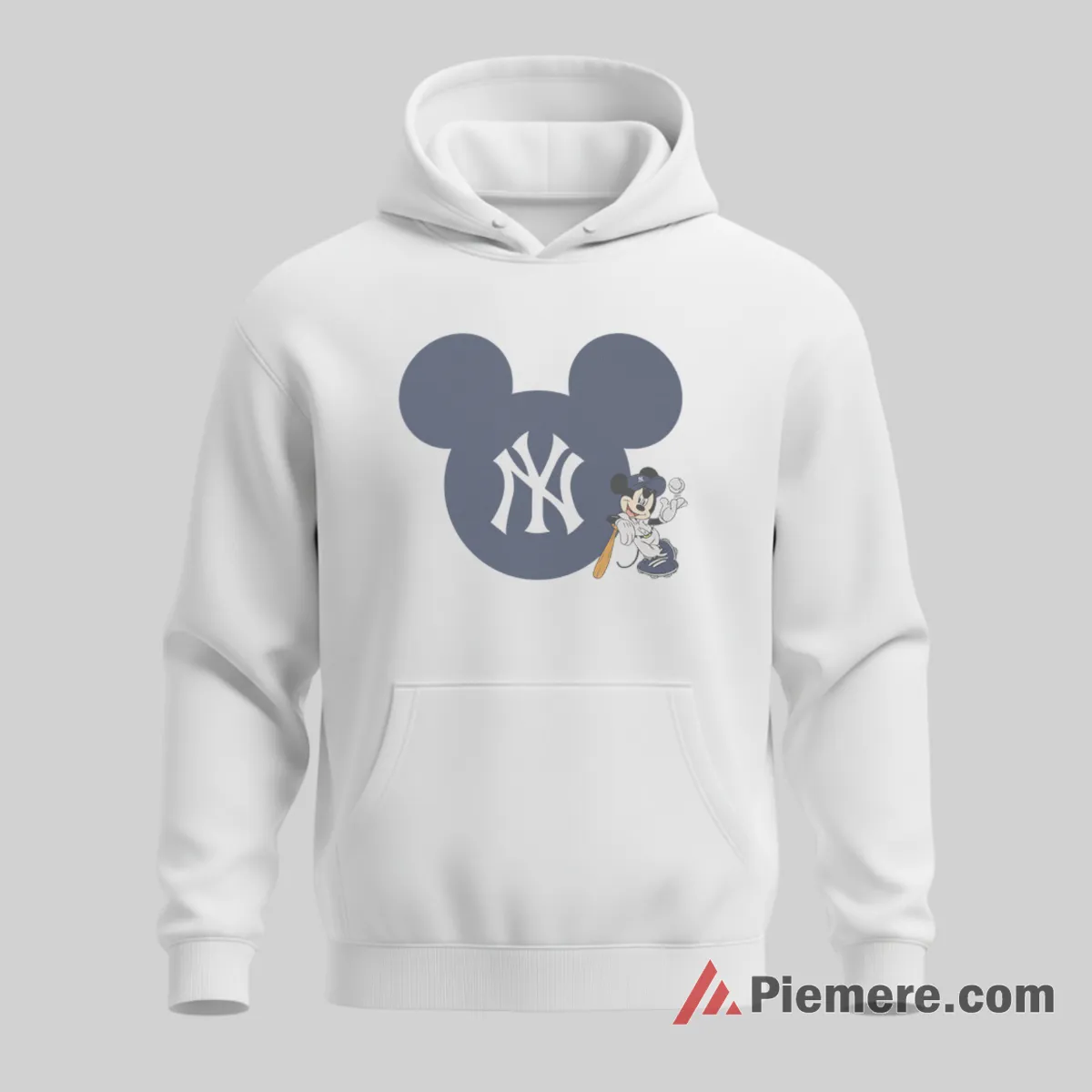 Minimal Mickey Head Ny Emblem Yankees Shirt on white hoodie for men graphic tee