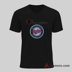Minnesota Twins Champion Baseball Shirt on black v-neck shirt for men graphic tee