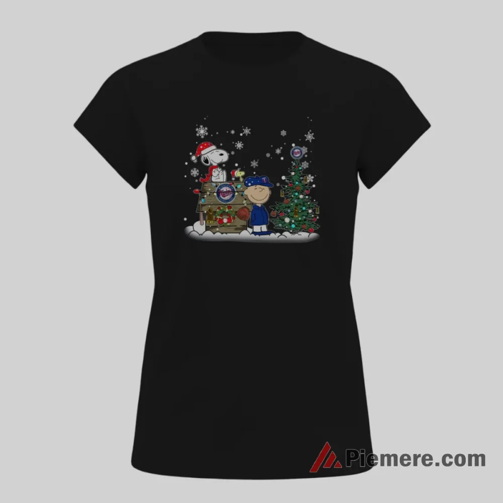 Minnesota Twins Champions Snoopy And Charlie Brown Christmas Shirt on black short sleeve shirt for women graphic tee
