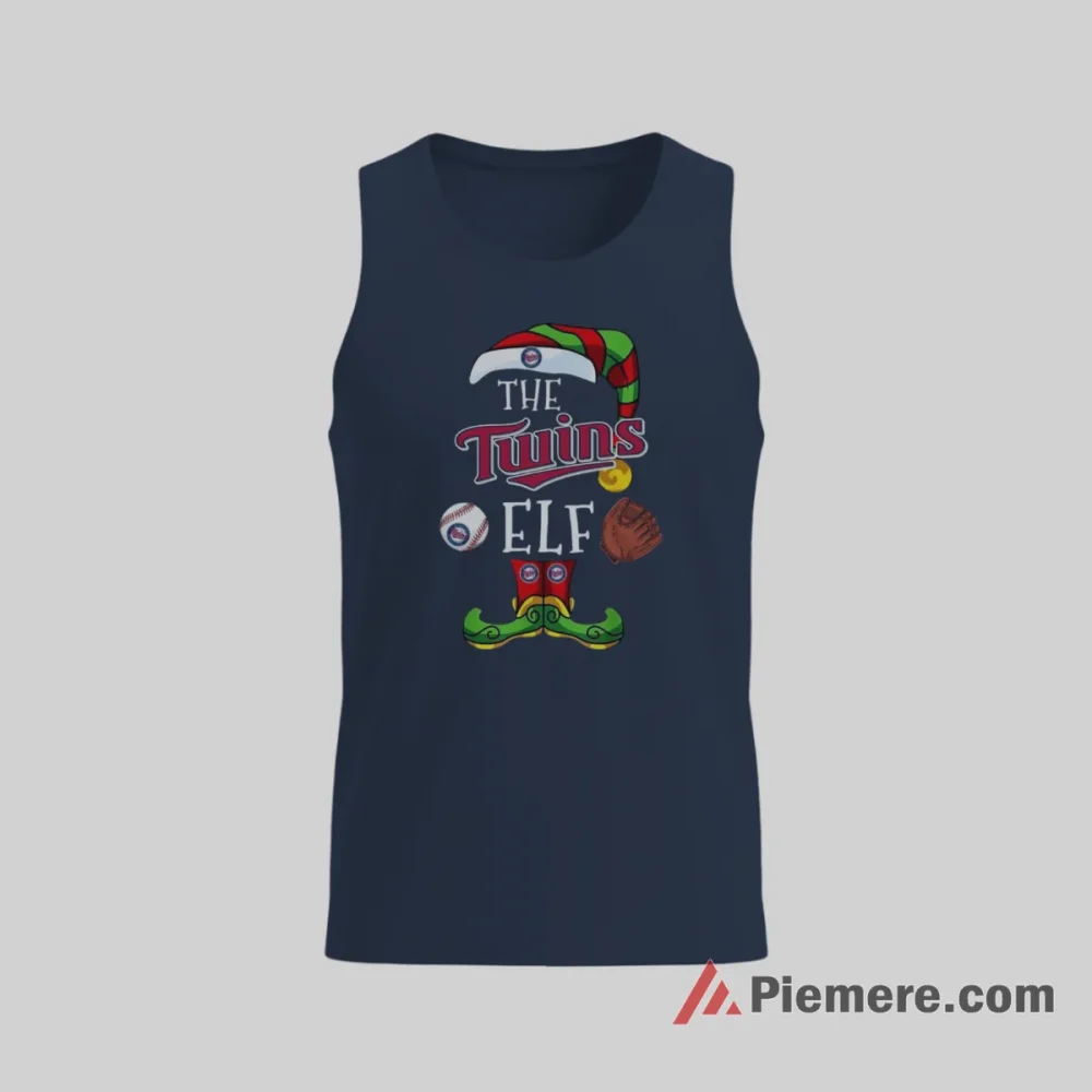 Minnesota Twins Christmas Elf Funny Baseball Shirt on navy tank top for men graphic tee