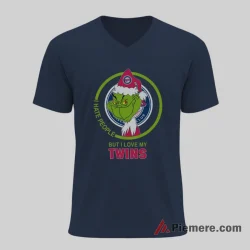 Minnesota Twins Christmas Grinch I Hate People But I Love My Twins Shirt on navy v-neck shirt for men graphic tee