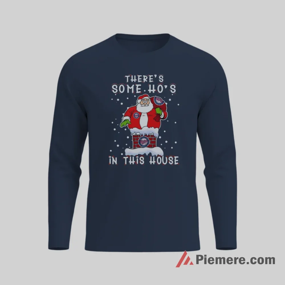Minnesota Twins Christmas Santa Stuck In The Chimney Baseball Shirt on navy long sleeve shirt for men graphic tee