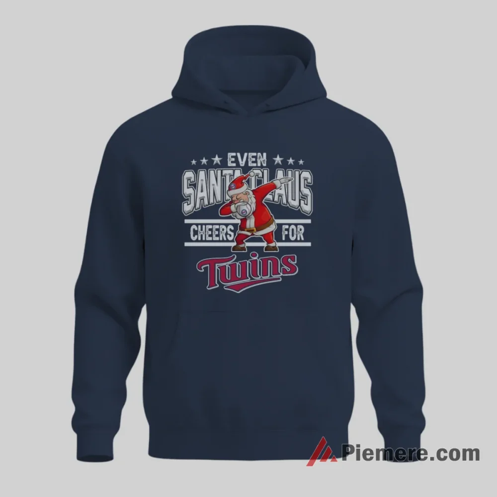 Minnesota Twins Even Santa Claus Cheers Baseball Shirt on navy hoodie for men graphic tee