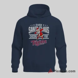 Minnesota Twins Even Santa Claus Cheers Baseball Shirt on navy hoodie for men graphic tee