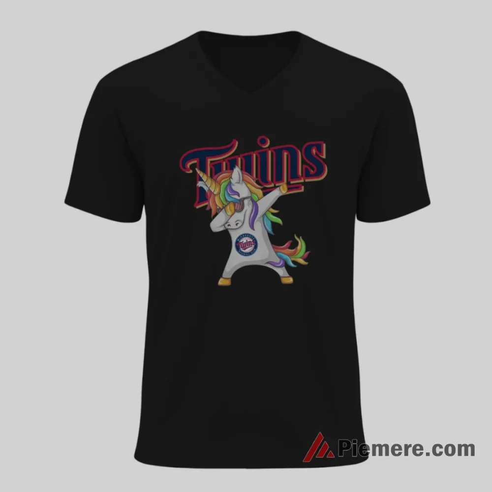 Minnesota Twins Funny Unicorn Dabbing Sports Shirt on black v-neck shirt for men graphic tee