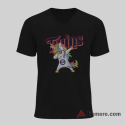 Minnesota Twins Funny Unicorn Dabbing Sports Shirt on black v-neck shirt for men graphic tee