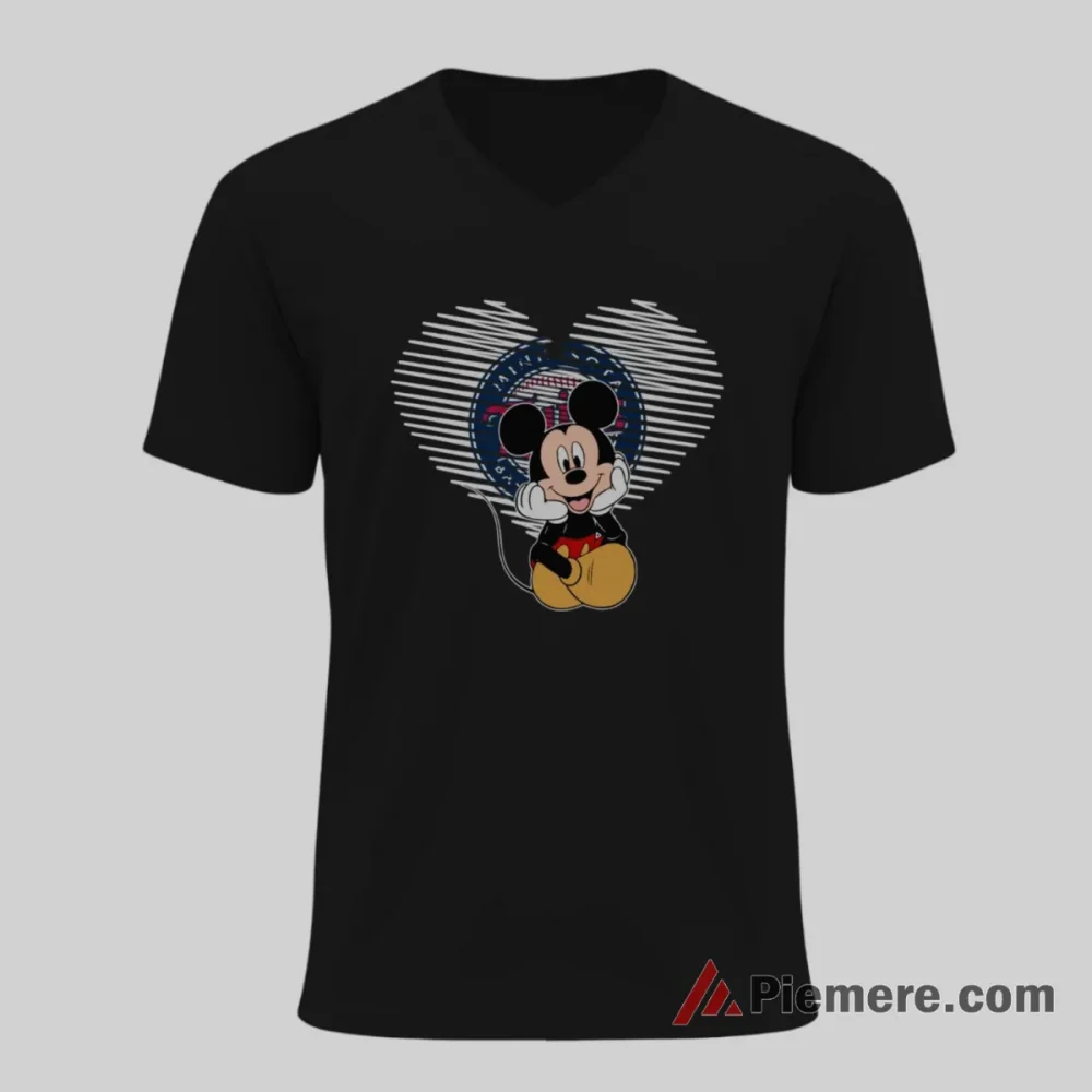 Minnesota Twins Heart Theme Mickey Mouse Fan Shirt on black v-neck shirt for men graphic tee