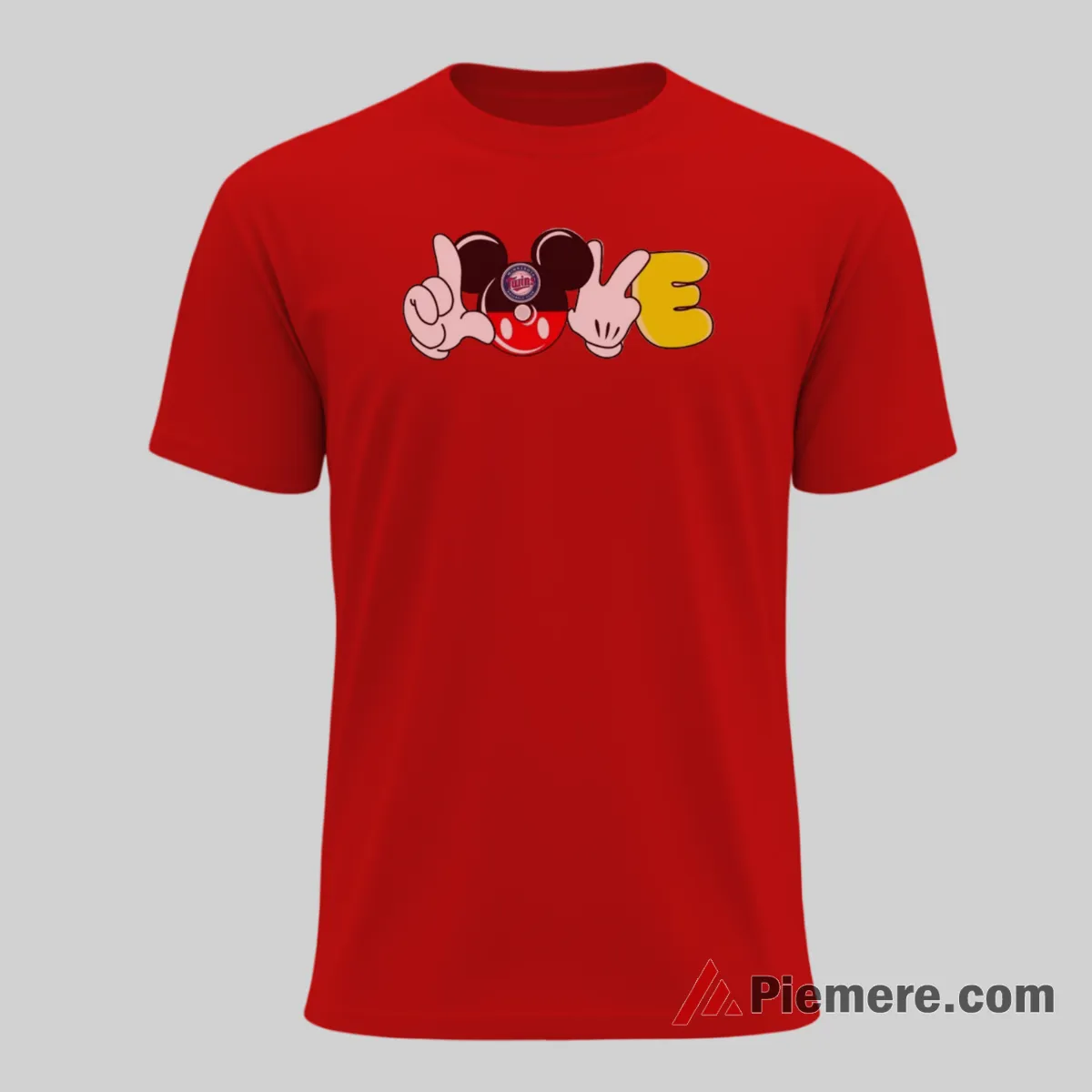 Minnesota Twins Love Theme Mickey Mouse Fan Shirt on red short sleeve shirt for men graphic tee