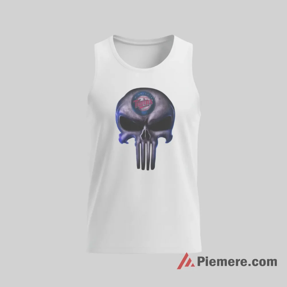 Minnesota Twins Punisher Skull Baseball Shirt on white tank top for men graphic tee
