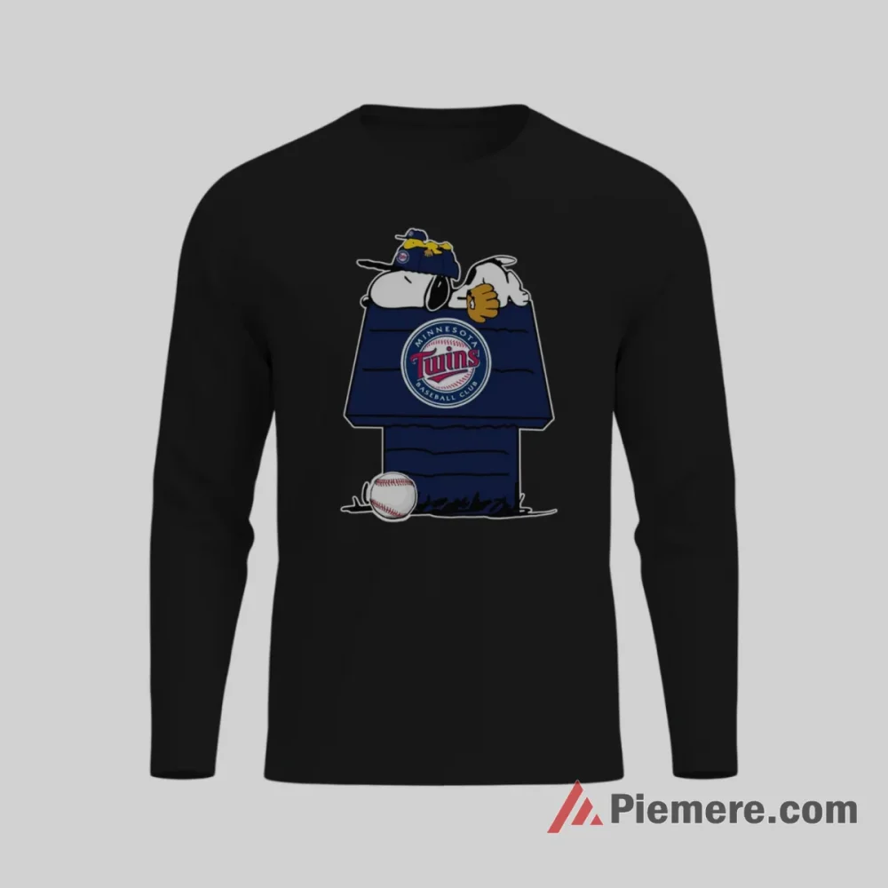 Minnesota Twins Snoopy And Woodstock Peanuts Movie Baseball Shirt on black long sleeve shirt for men graphic tee