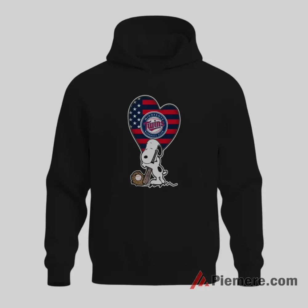 Minnesota Twins Snoopy Heart Peanuts Movie Baseball Shirt on black hoodie for men graphic tee