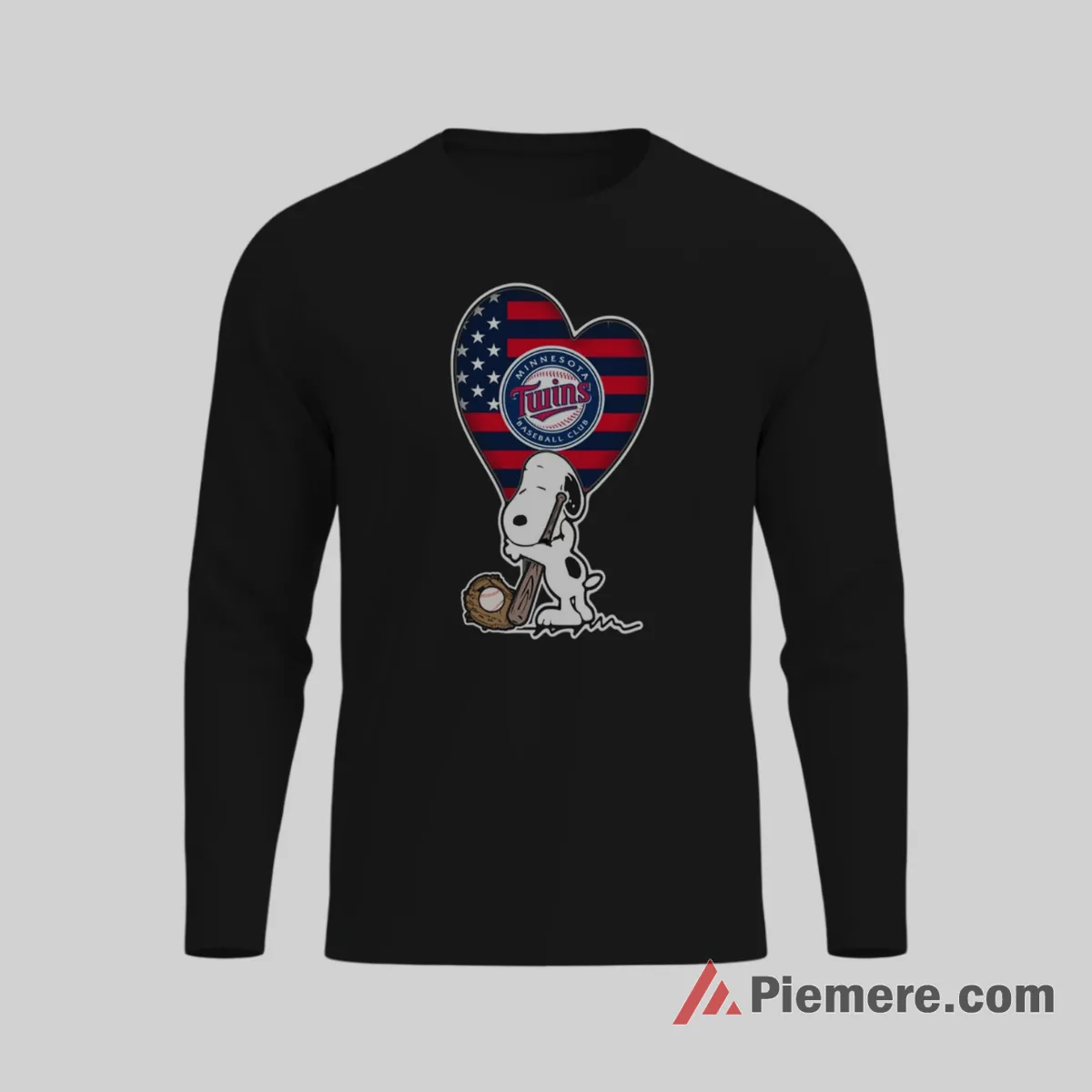 Minnesota Twins Snoopy Heart Peanuts Movie Baseball Shirt on black long sleeve shirt for men graphic tee