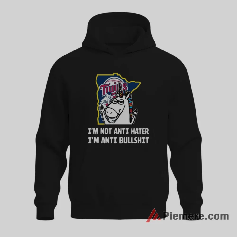 Minnesota Twins Unicorn Anti Hater Baseball Shirt on black hoodie for men graphic tee