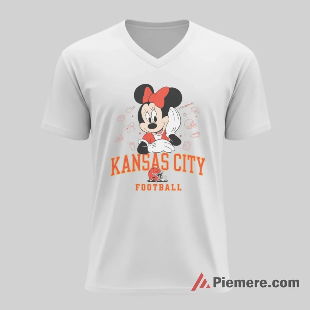 Minnie Mouse Kansas City Football Classic Fan Shirt on white v-neck shirt for men graphic tee