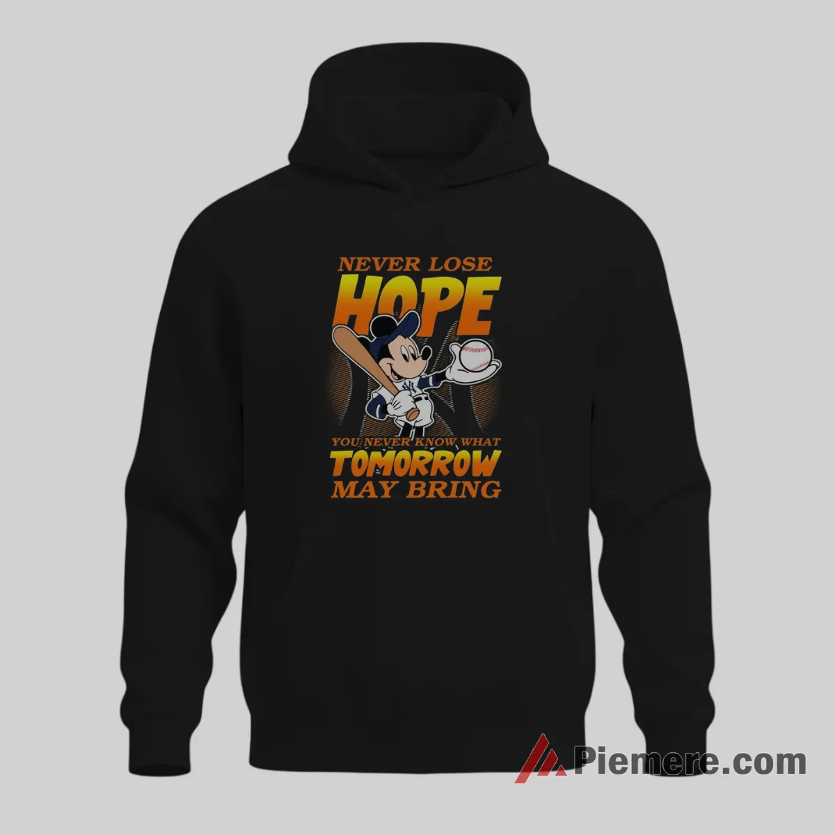 Never Lose Hope Mickey Yankees Motivational Baseball Shirt on black hoodie for men graphic tee