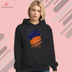 Black hoodie with blue and orange ripped layer design