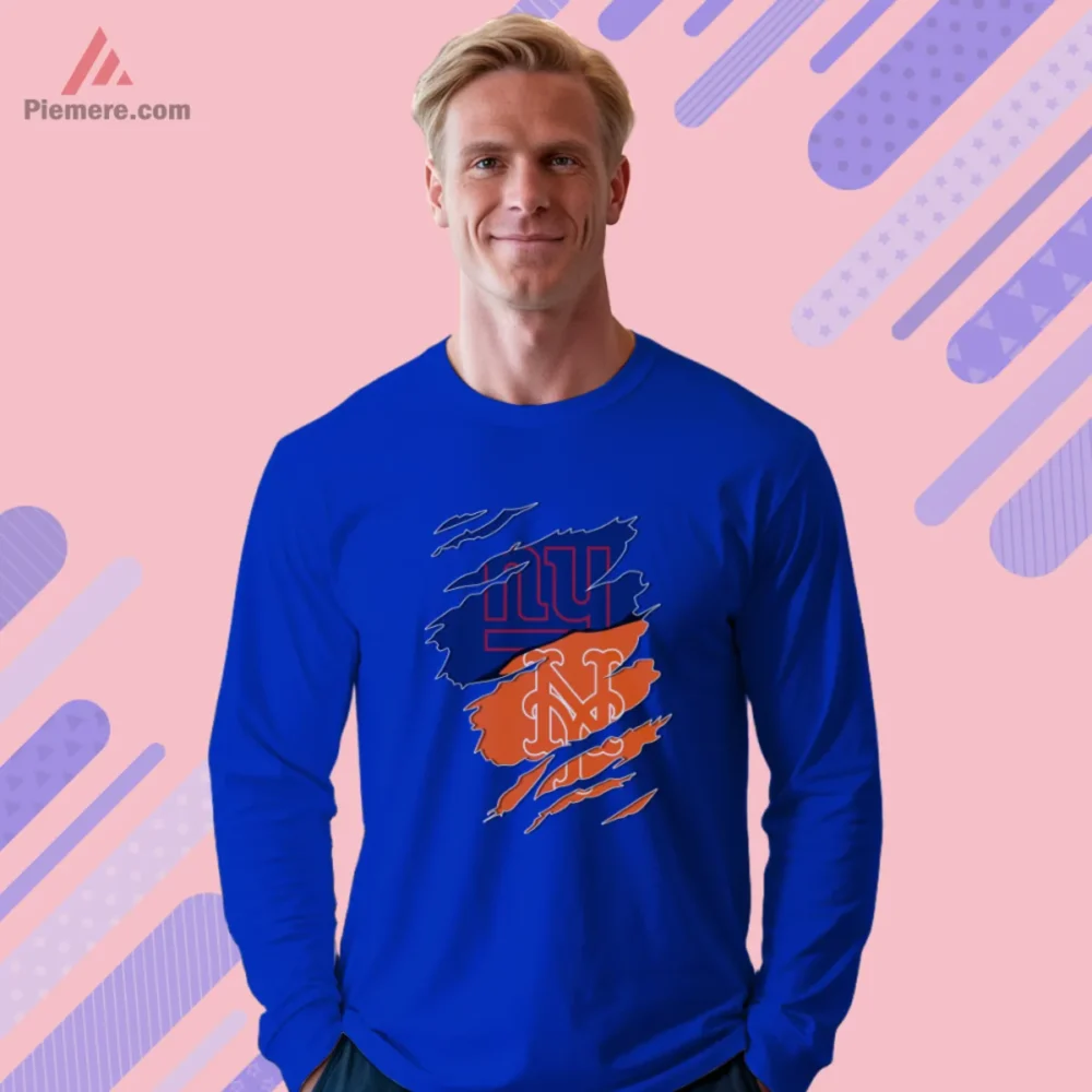 Royal blue long sleeve tee with layered New York graphic