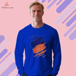 Royal blue long sleeve tee with layered New York graphic
