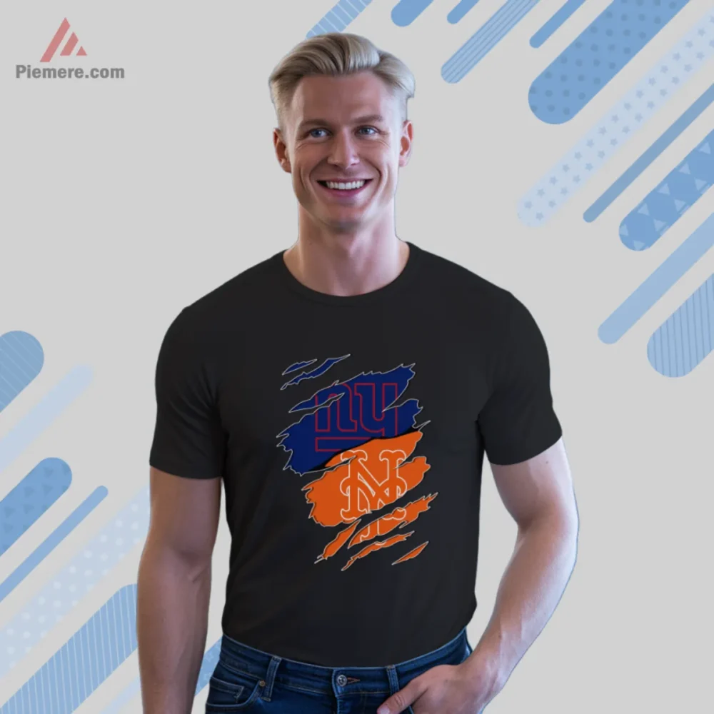 New York Giants Mets Ripped Shirt short sleeve black with torn effect graphic